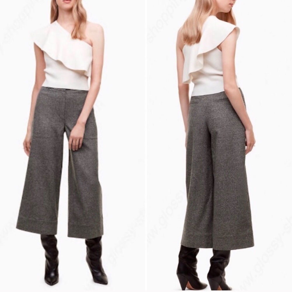 Wilfred Sarthe Gray Tweed Wool Wide Gaucho Pants